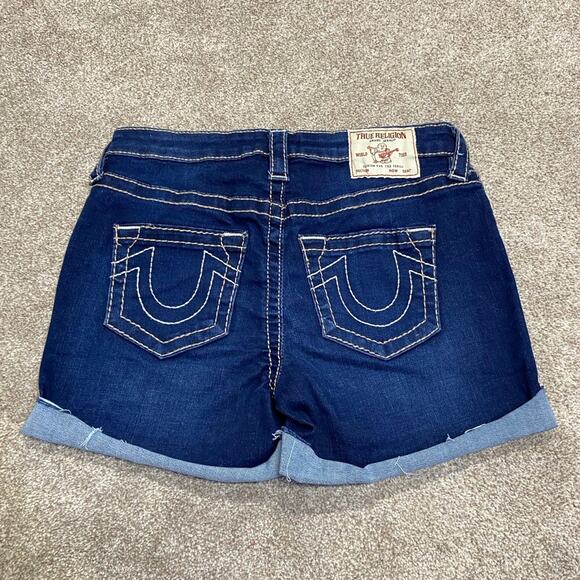 Designer True Religion Jayde Mid Rise Classic Short 28 dark wash rodeo western - Picture 1 of 12